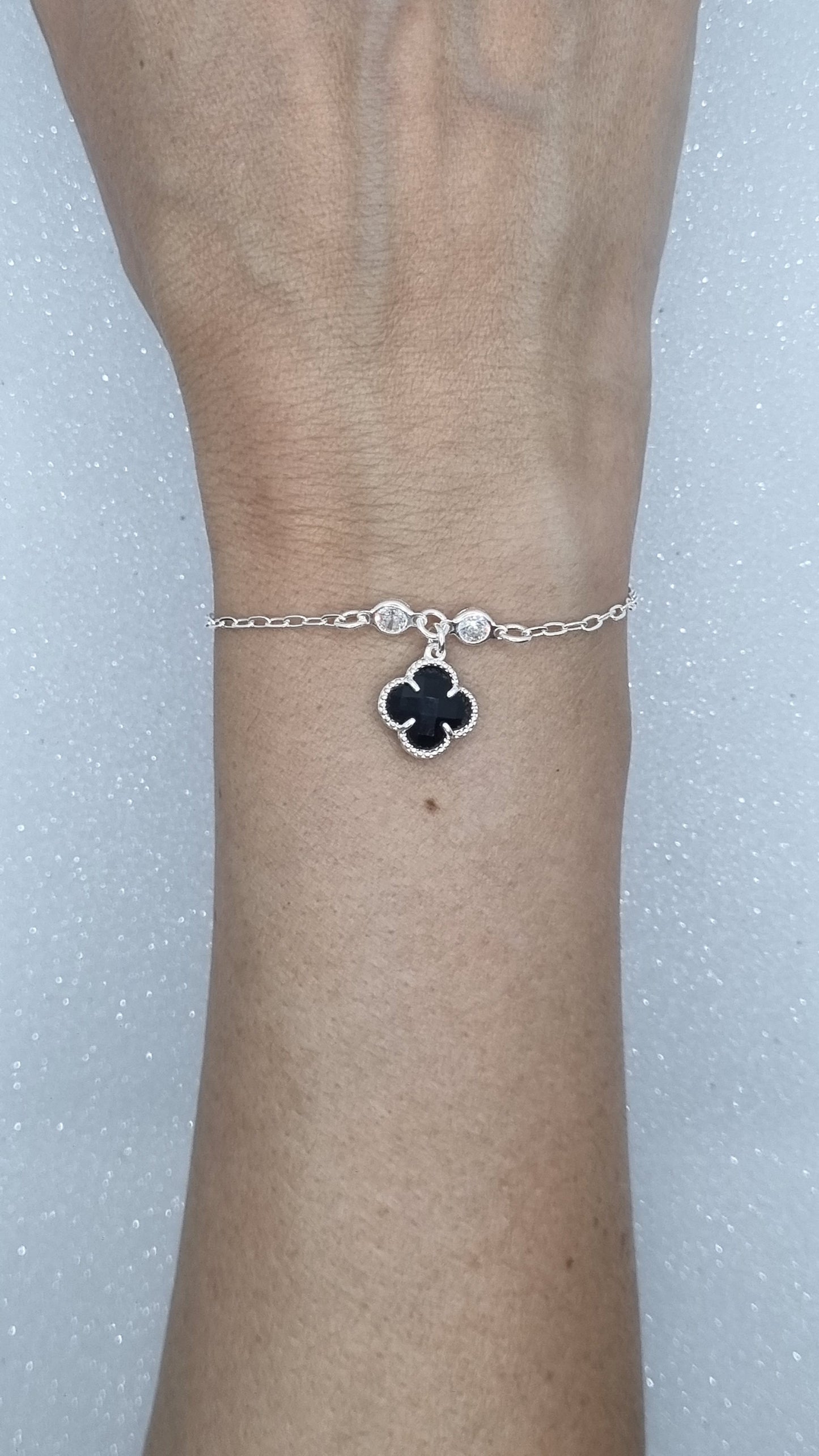 Onyx and Swarovski Clover Bracelet