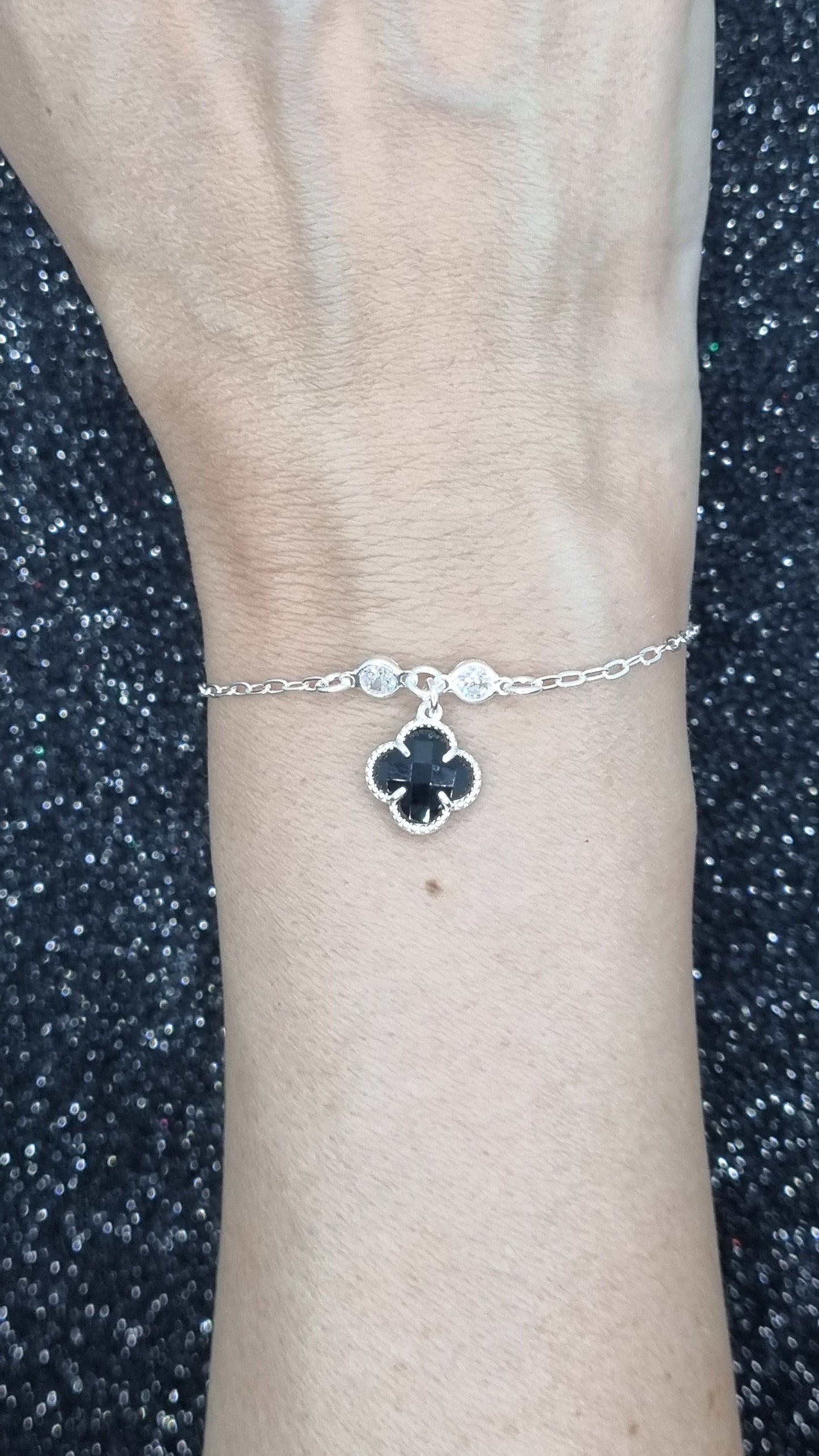 Onyx and Swarovski Clover Bracelet