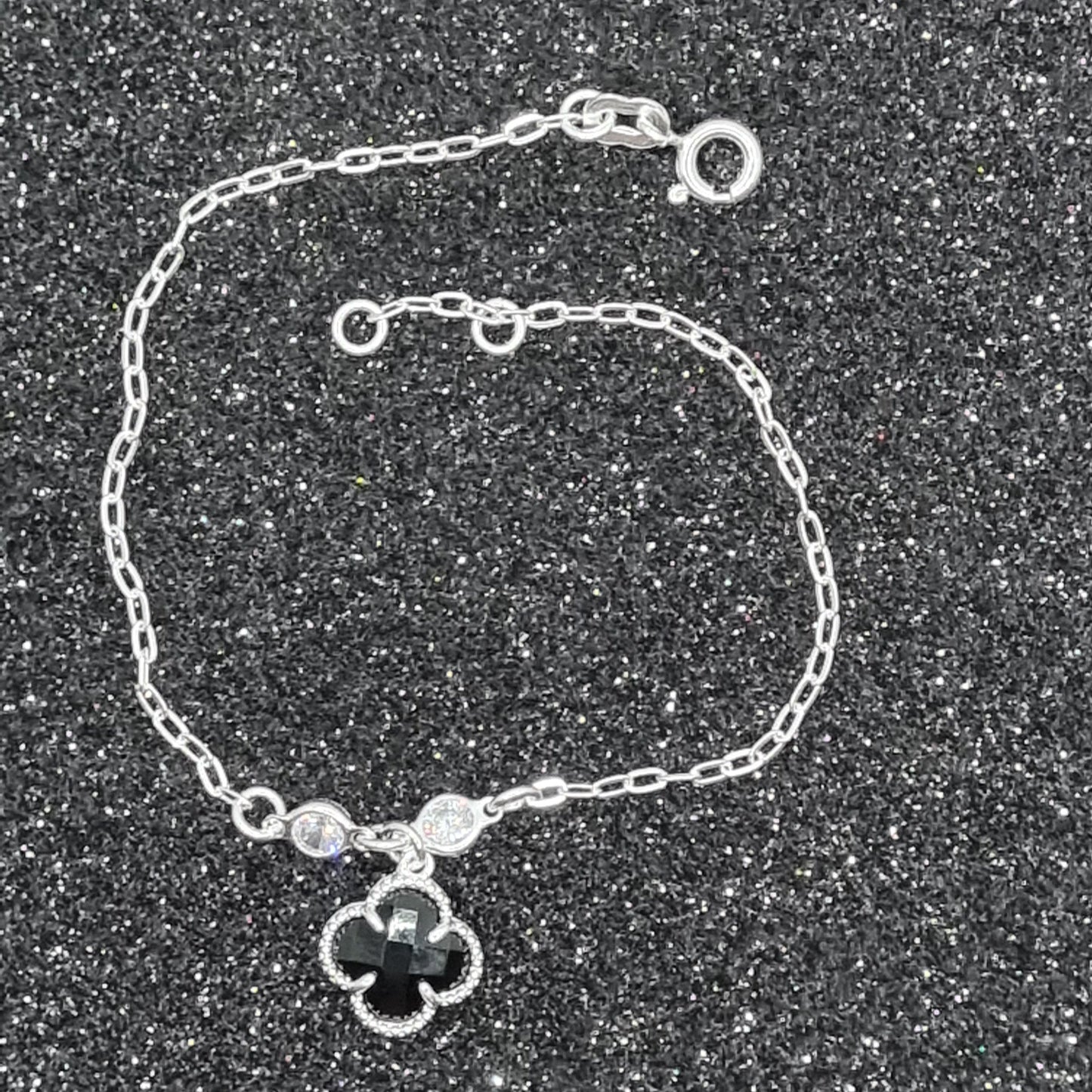 Onyx and Swarovski Clover Bracelet