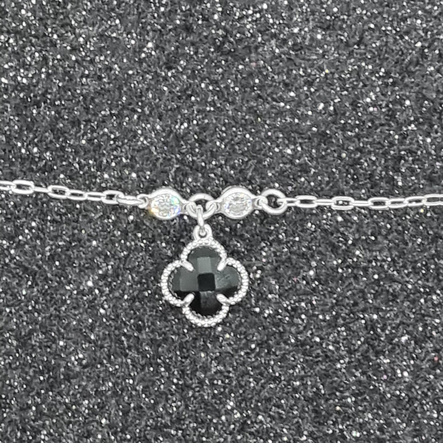 Onyx and Swarovski Clover Bracelet