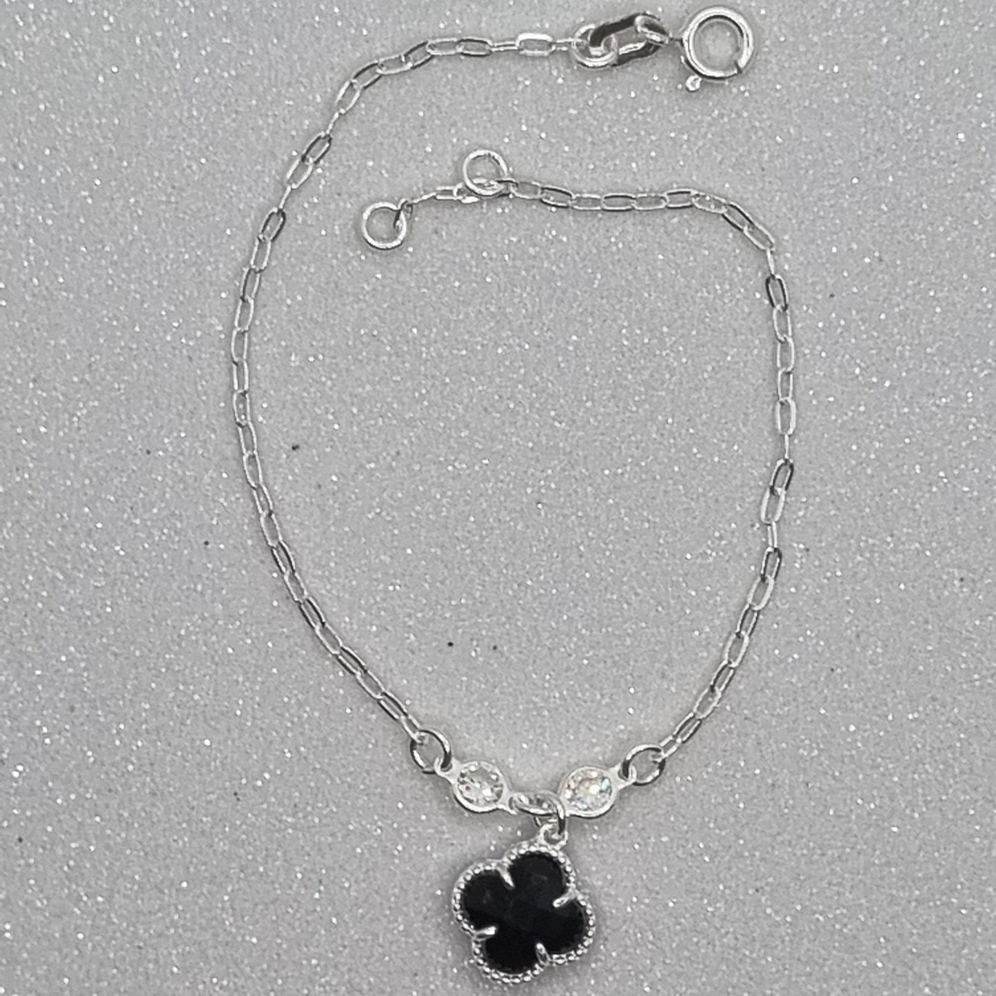 Onyx and Swarovski Clover Bracelet