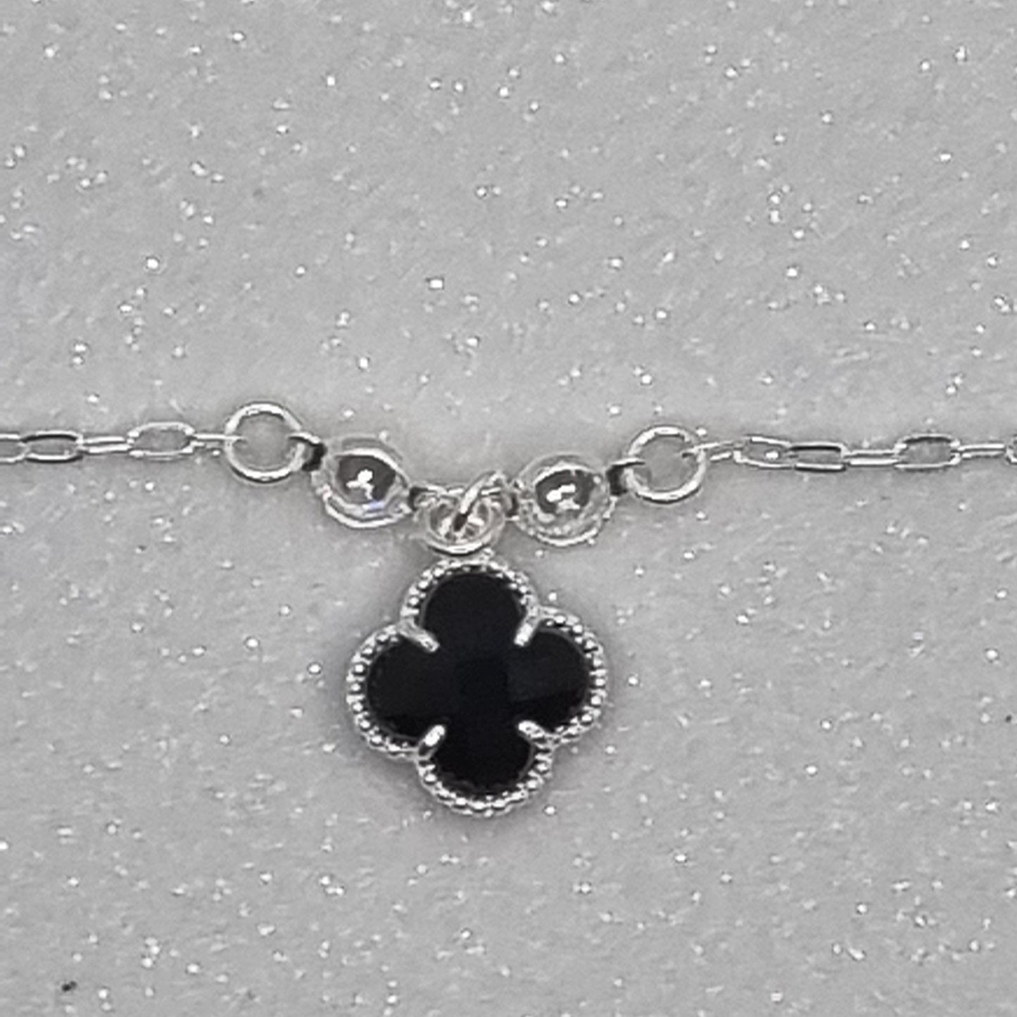 Onyx and Swarovski Clover Bracelet